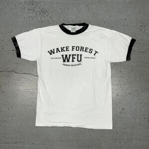 VTG Wake Forest University Demon Deacons white and black ringer t-shirt